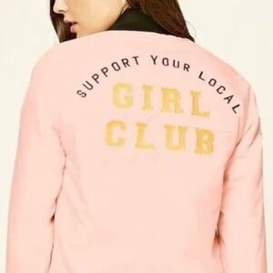 Forever 21 Support Your Local Girl Club Bomber Jacket, Large